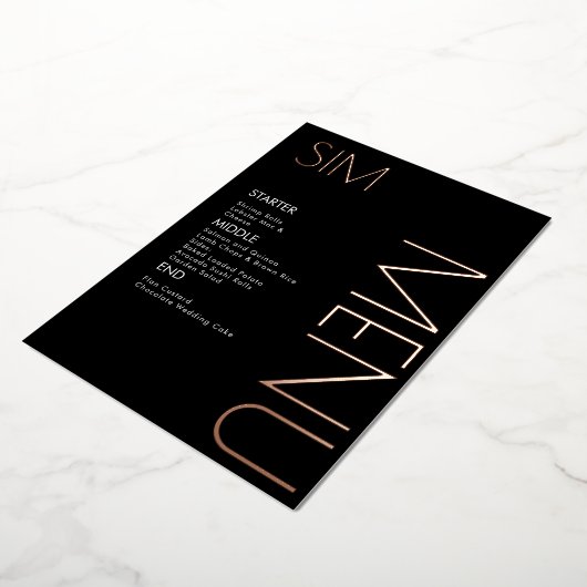 Trouwmenu kaarten met initiële logo pers rose goud (Gedraaid)