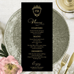 Trouwmenu Kaarten met Monogram Zwart en Goud