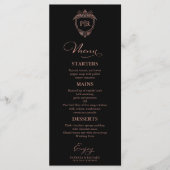 Trouwmenu Kaarten met Monogram Zwart en Roze Goud (Voorkant)