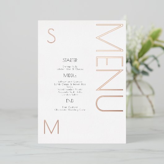 Trouwmenu Kaarten met Reliëfletters (Staand Voorkant)