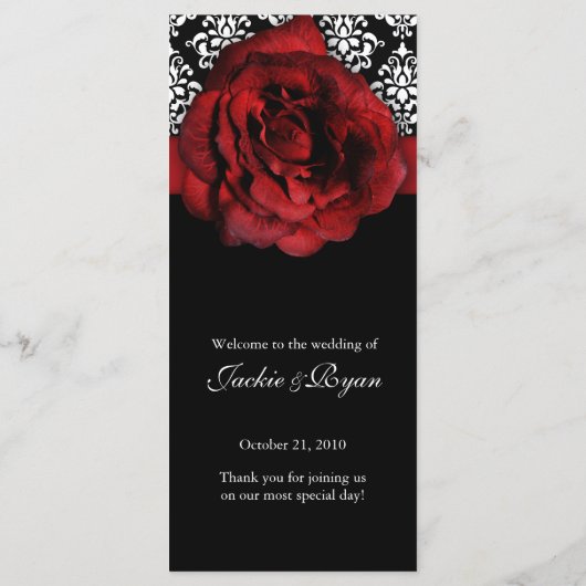 Trouwmenu Kaarten Red Rose Damask (Achterkant)