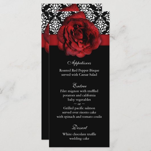 Trouwmenu Kaarten Red Rose Damask (Voorkant / Achterkant)