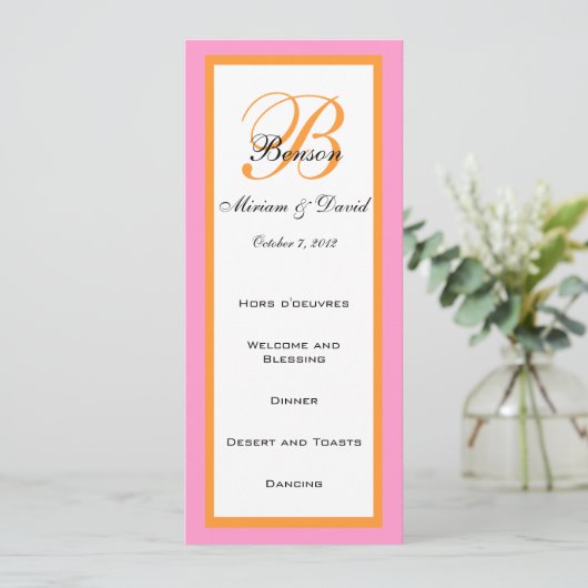 Trouwmenu kaarten Roze Oranje (Staand voorkant)