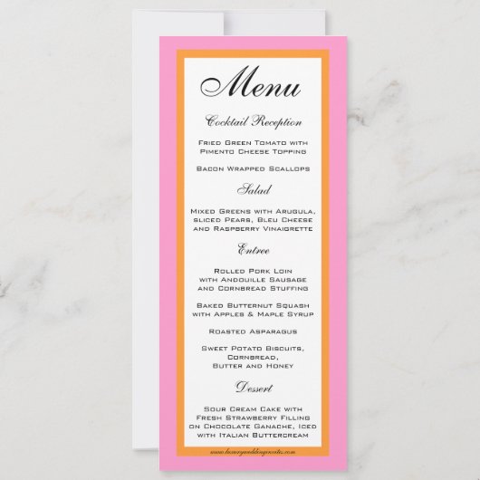 Trouwmenu kaarten Roze Oranje (Achterkant)