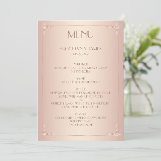 Trouwmenu Kaarten Roze Vintage (Staand voorkant)