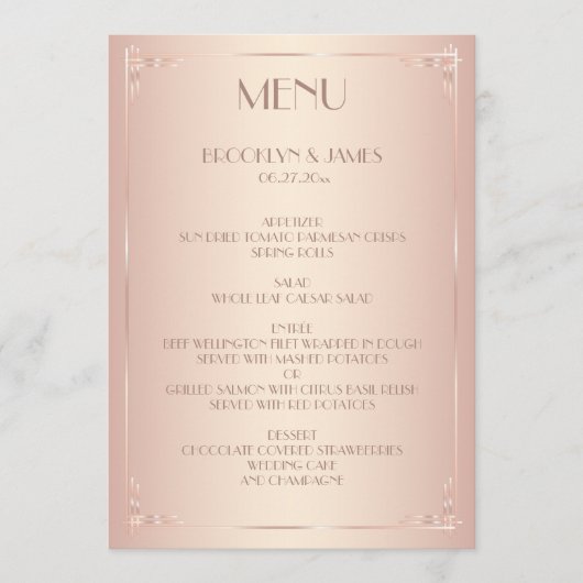 Trouwmenu Kaarten Roze Vintage (Voorkant)