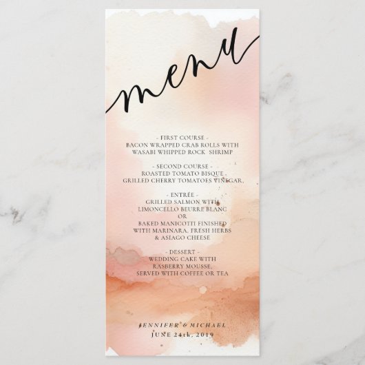 Trouwmenu Koel RozeGoud Waterverf Menu (Voorkant)