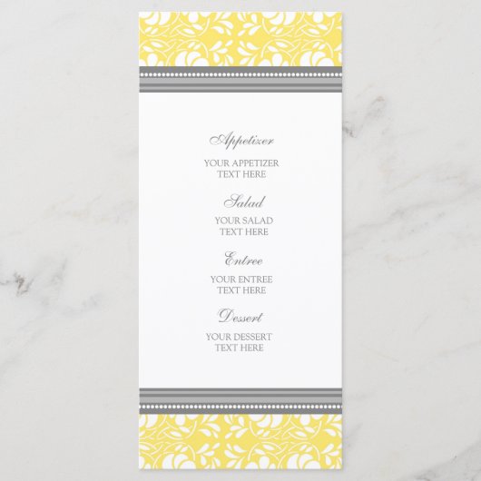 Trouwmenu Lemon Grey Damask Menu (Voorkant)