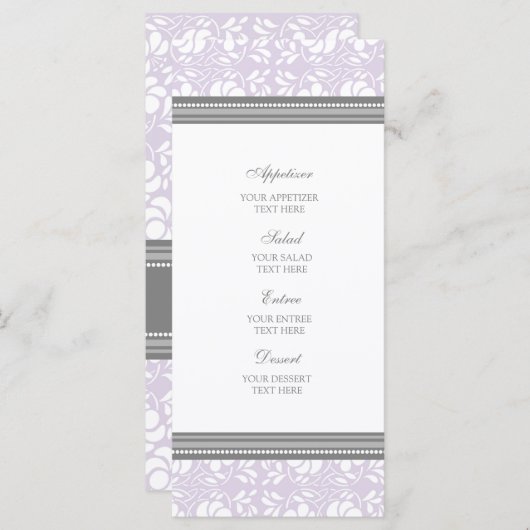 Trouwmenu Lila grijs Damask Menu (Voorkant / Achterkant)