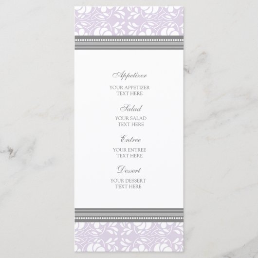 Trouwmenu Lila grijs Damask Menu (Voorkant)