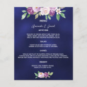 Trouwmenu marineblauw violet bloemen (Voorkant)
