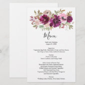 Trouwmenu Menu's Waterverf Paarse Bloemen (Voorkant / Achterkant)