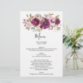 Trouwmenu Menu's Waterverf Paarse Bloemen (Staand voorkant)