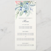 Trouwmenu met blauwe en roze pioenrozen menu (Voorkant)