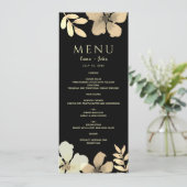 Trouwmenu met bloemengoud en zwart menu (Staand voorkant)