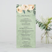Trouwmenu met bloemmotief Beige Blush Saliegroen Menu (Staand voorkant)