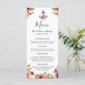 Trouwmenu met bloemmotief en scheepsanker menu (Staand voorkant)