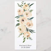 Trouwmenu met bloemmotief in beige roze op wit menu (Achterkant)
