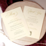 Trouwmenu met dank u goud menu<br><div class="desc">Dit elegante crème en gouden huwelijksmenu met dank aan de achterkant, formaat op 5x7, beschikt over luxe kalligrafie voor een verfijnde touch aan uw receptie. De achterkant bevat een welgemeend bedankbriefje en een handige QR-code voor gasten om hun foto's gemakkelijk te uploaden en te delen vanaf uw speciale dag. Een...</div>