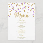 Trouwmenu met gouden paarse confetti menu (Voorkant)