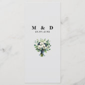 Trouwmenu met marineblauw bloemmotief menu (Achterkant)