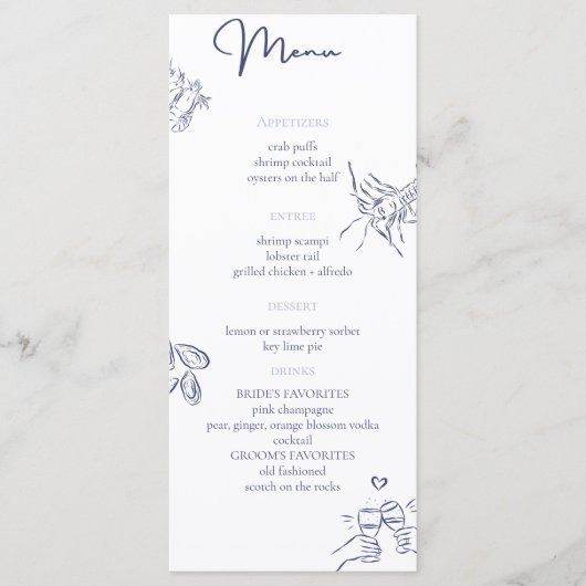 Trouwmenu met maritiem thema menu (Voorkant)