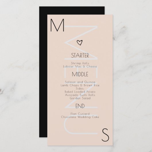 Trouwmenu met monogram Hart (Voorkant / Achterkant)