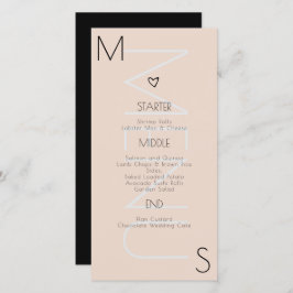 Trouwmenu met monogram Hart