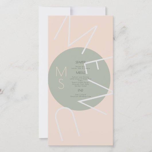Trouwmenu met monogram Hart Ronde Salie Roze  (Voorkant)
