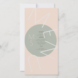 Trouwmenu met monogram Hart Ronde Salie Roze 