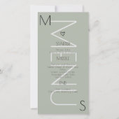 Trouwmenu met monogram Hart Sage (Voorkant)