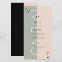 Trouwmenu met monogram Hart Salie Roze