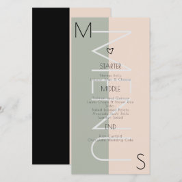Trouwmenu met monogram Hart Salie Roze