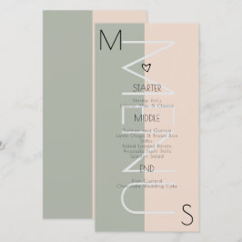 Trouwmenu met monogram Hart Salie Roze