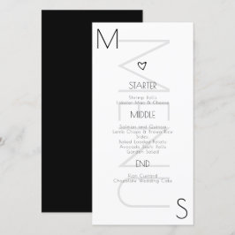 Trouwmenu met monogram Hart Zwart Wit