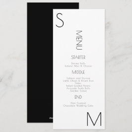 Trouwmenu met monogram in zwart-wit hoekje feestdagenkaart
