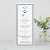 Trouwmenu met nautisch marinièr monogram lang kaart (Staand voorkant)