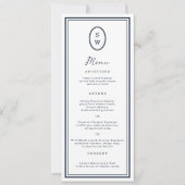 Trouwmenu met nautisch marinièr monogram lang kaart (Voorkant)