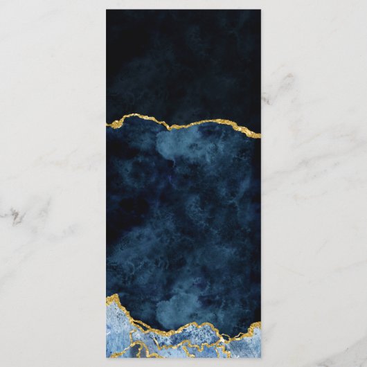 Trouwmenu met Navy Blauwe Goud Folie Agate Marmer Menu (Achterkant)