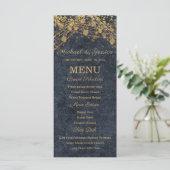 Trouwmenu met Navy Blauwe Gouden Sliertverlichting Menu (Staand voorkant)