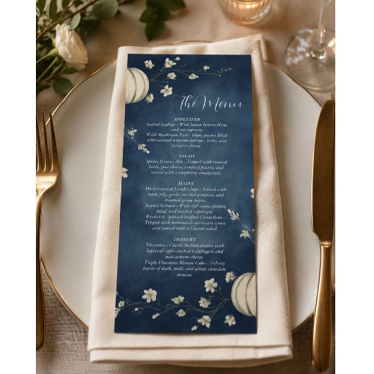 Trouwmenu met Navy Blauwe Herfstpompoen Menu