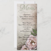 Trouwmenu met oude roze rozen kaart (Voorkant)