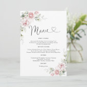 Trouwmenu met Roze Rozen Menu (Staand voorkant)