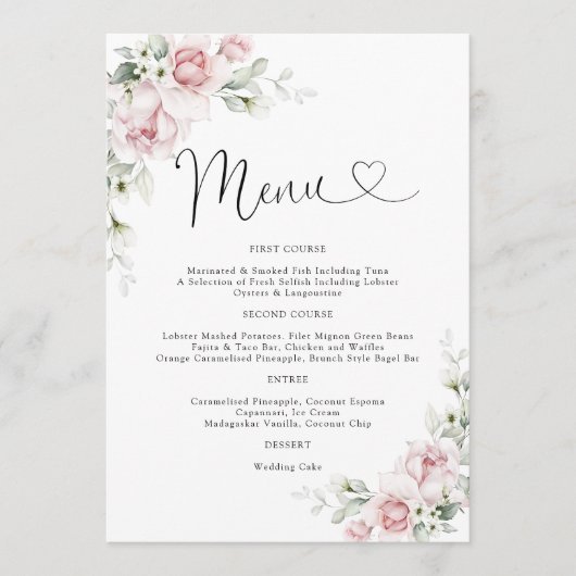 Trouwmenu met Roze Rozen Menu (Voorkant)