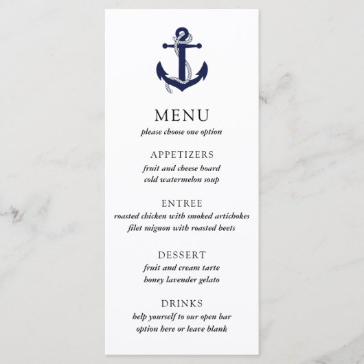 Trouwmenu met scheepsanker menu (Voorkant)