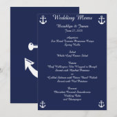 Trouwmenu met scheepvaartthema in marineblauw op m menu (Voorkant / Achterkant)