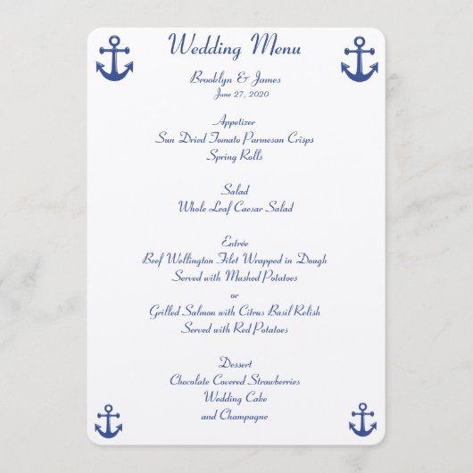 Trouwmenu met scheepvaartthema op maat gemaakte ui menu (Voorkant)