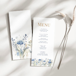 Trouwmenu met stoffig blauwe champagne hydrangea menu