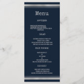 Trouwmenu met typemachinelettertype in marineblauw programmakaart (Voorkant)