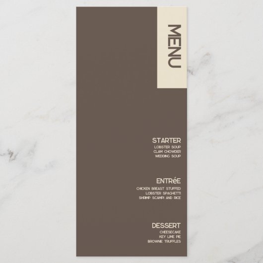 Trouwmenu met Vette Koperbruine Letters Menu (Voorkant)